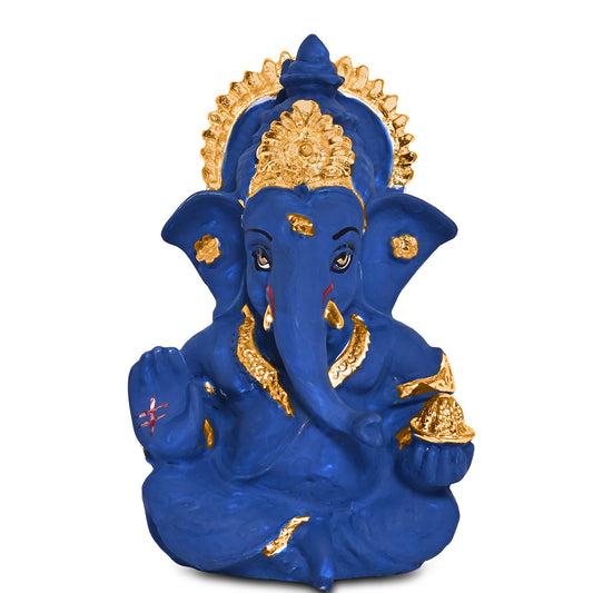 Diviniti 24K Gold Plated Resin Lord Ganesha Idol for Car Dashboard Tabletop for Home Decor Mandir Puja Gift Navy Blue (8.4x4.2cm)