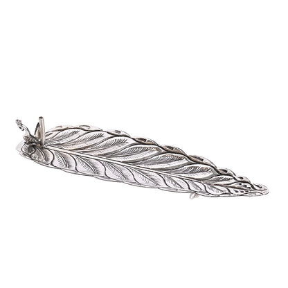 Pure Silver Insane Stand Feather Leaf Design Antique Art Collectible Decor (23x7x3 cm, 106g)