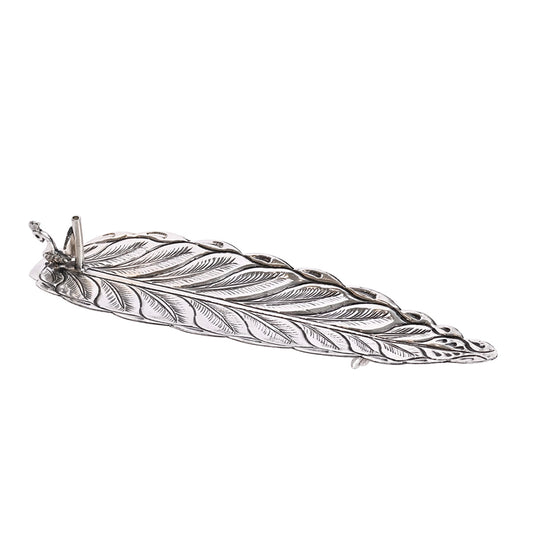 Pure Silver Insane Stand Feather Leaf Design Antique Art Collectible Decor (23x7x3 cm, 106g)