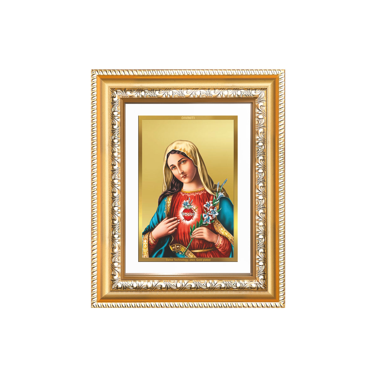 Diviniti 24K Gold Plated Mother Mary (Classic) Divine Wall and Table Top Frame for Home Mandir & Office Decor | Luxury Spiritual Gift