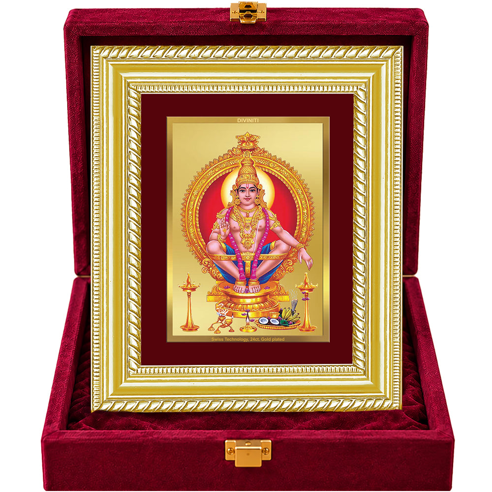 24K Gold-Plated Lord Ayyappan Frame | Premium Gift Box | 21.5x17.5 CM