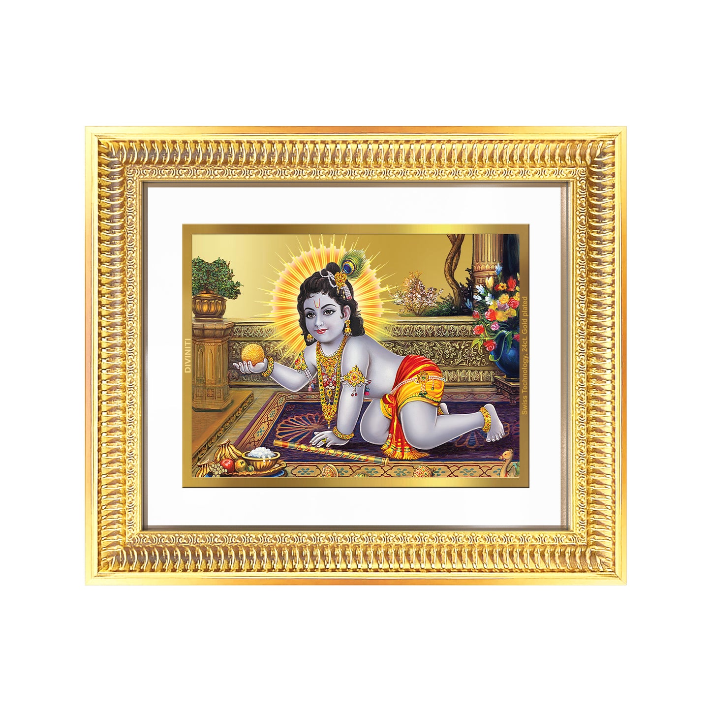 Diviniti 24K Gold Plated Laddu Gopal (Classic) Divine Wall Frame for Home Mandir & Office Decor | Luxury Spiritual Gift