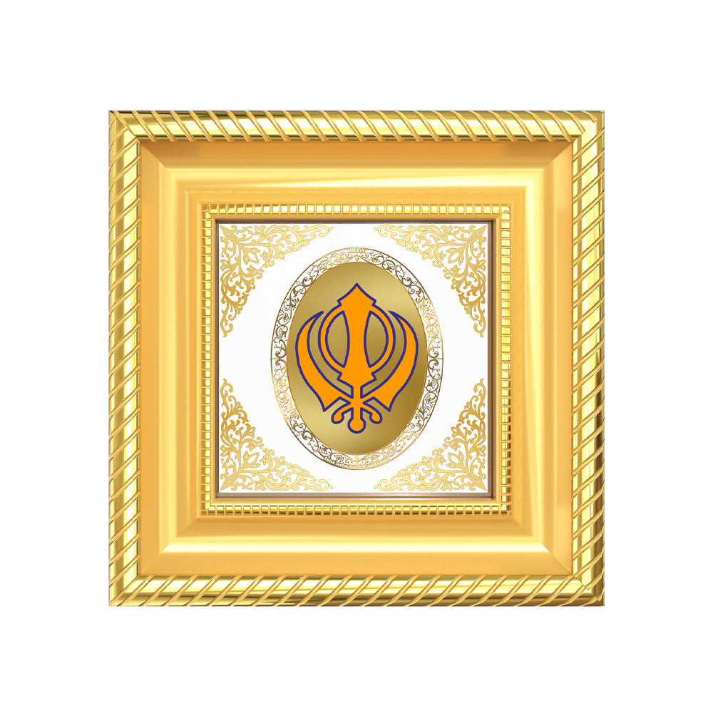 Khanda Sahib | Sacred Sikh Symbol Royal Tabletop Photo Frame in 24K Gold Plated Foil
