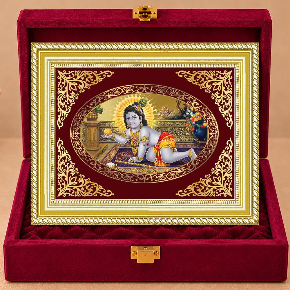 24K Gold-Plated Laddu Gopal Frame | Premium Gift Box | 26x20 CM