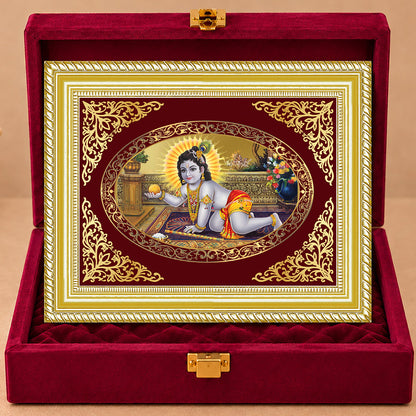 24K Gold-Plated Laddu Gopal Frame | Premium Gift Box | 26x20 CM