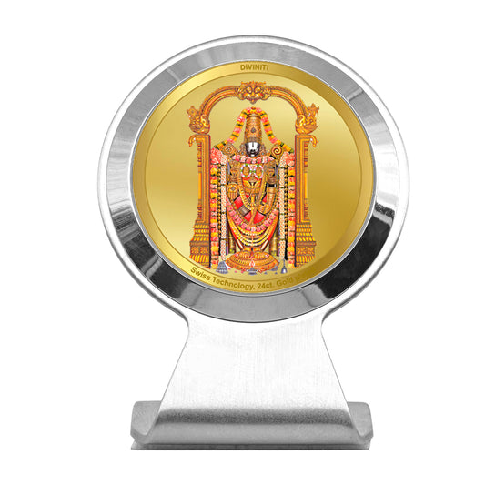 Diviniti 24K Gold Plated Tirupati Balaji Frame for Car Dashboard, Home Decor, Worship, Tabletop & Festival Gift MCF1CR (6.2x4.5 CM)