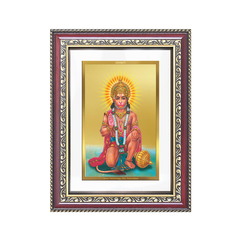 Diviniti 24K Gold Plated Ashirwad Hanuman (Classic) Divine Wall Frame for Home Mandir & Office Decor | Luxury Spiritual Gift