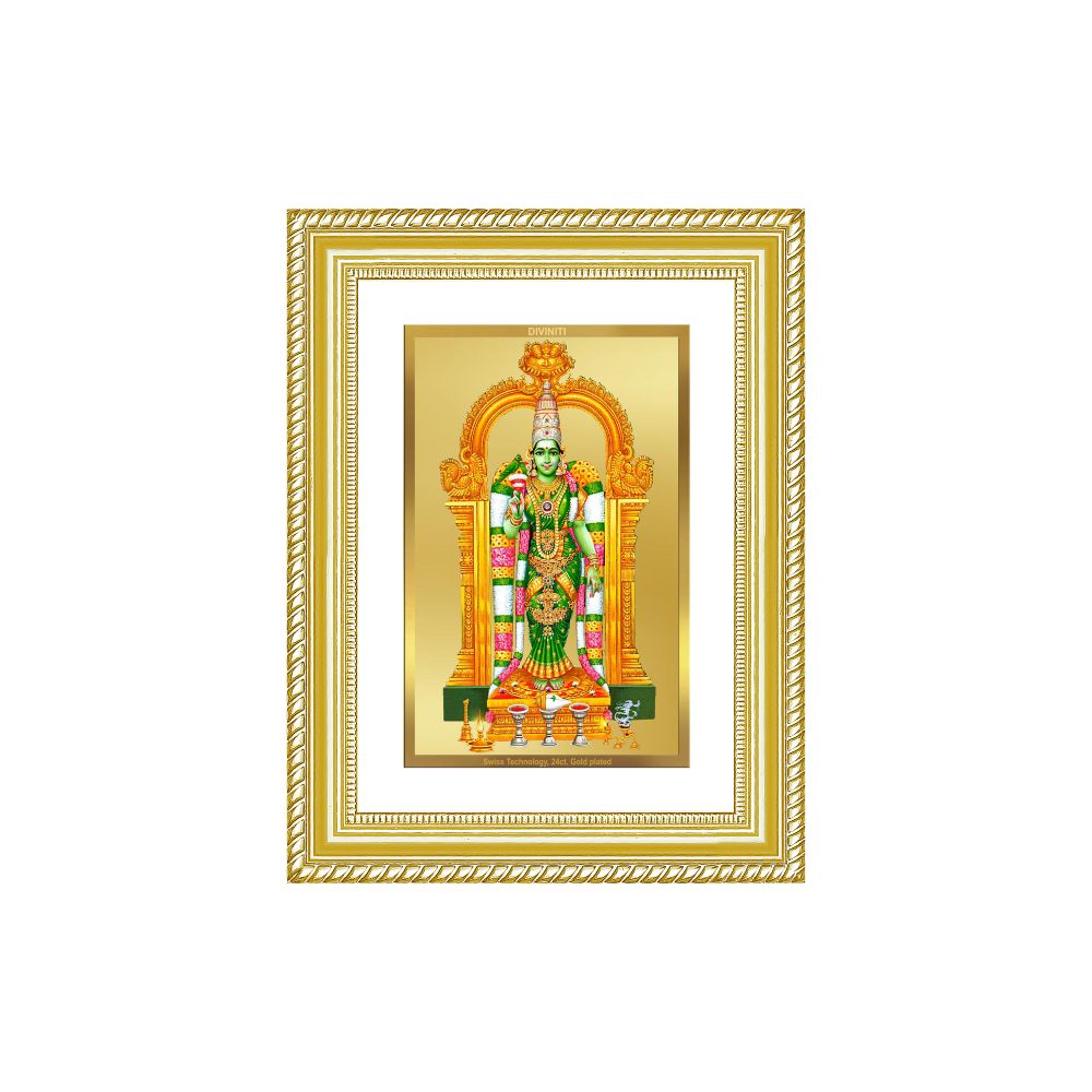 Diviniti 24K Gold Plated Meenakshi Amman (Classic) Divine Wall Frame for Home Mandir & Office Decor | Luxury Spiritual Gift