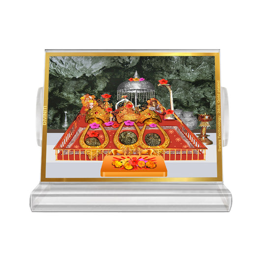 Durga Vaishno Devi Mata Ka Darbar | Divine Goddess Durga Car Dashboard & Tabletop Photo Frame in 24K Gold Plated Foil (ACF3)