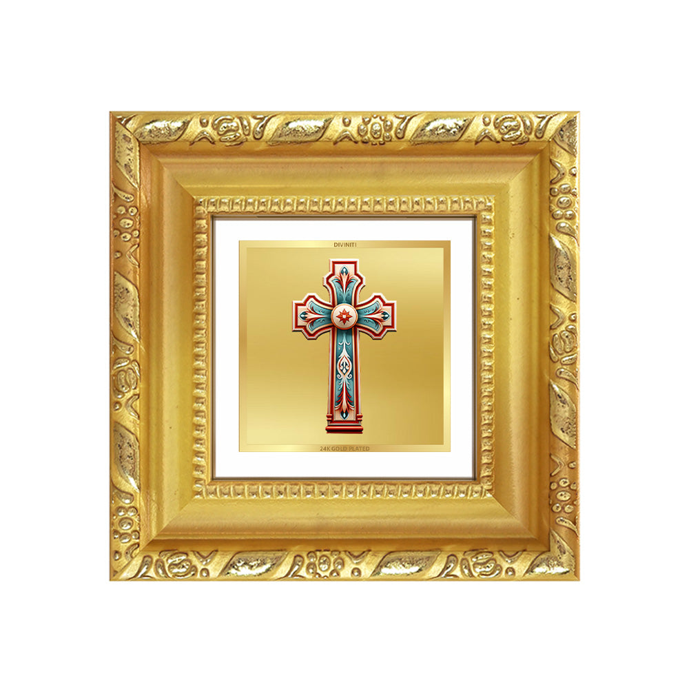 Diviniti Holy Cross Tabletop Photo Frame in 24K Gold Plated Foil | Faith, Hope & Divine Blessings | DG103S1A (10x10 CM)