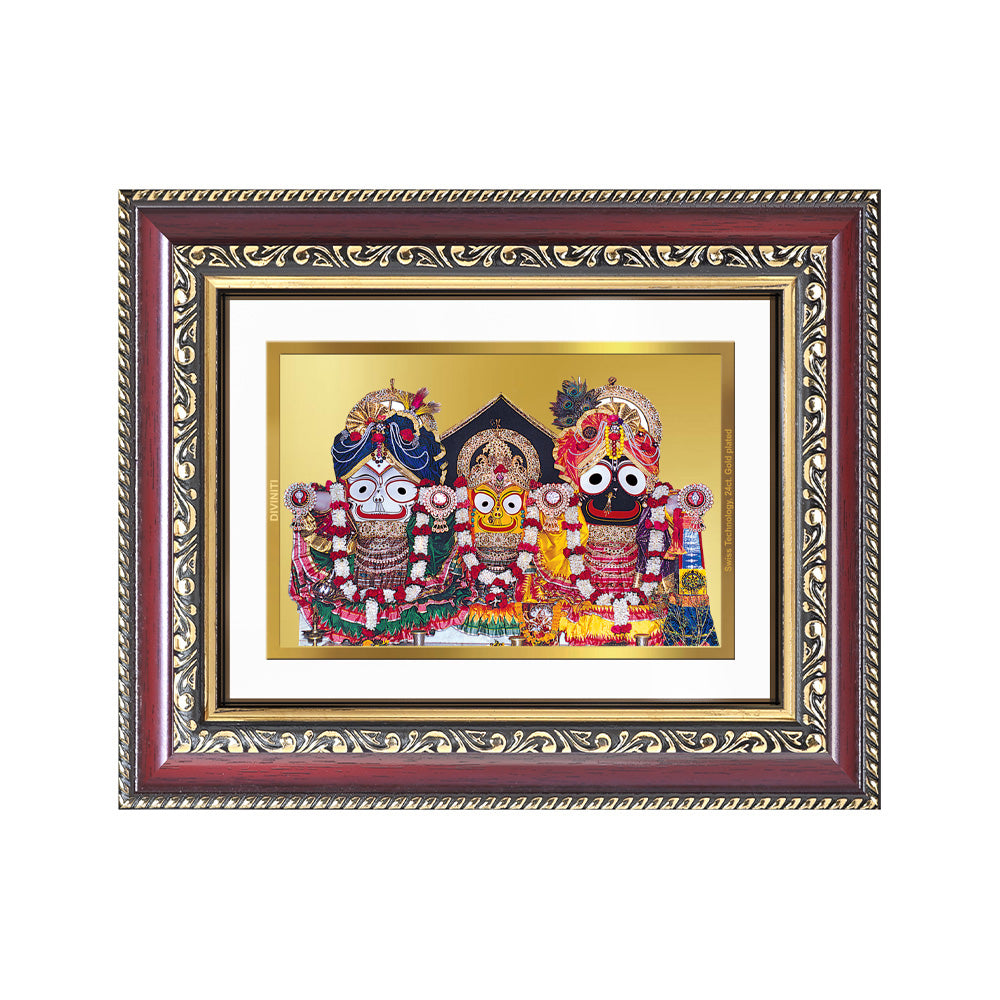Diviniti 24K Gold Plated Jagannath Subhadra Balabhadra (Classic) Divine Wall and Table Top Frame for Home Mandir & Office Decor | Luxury Spiritual Gift