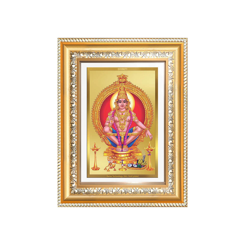 Diviniti 24K Gold Plated Ayyappan Divine Wall Frame for Home Mandir & Office Decor | Luxury Spiritual Gift