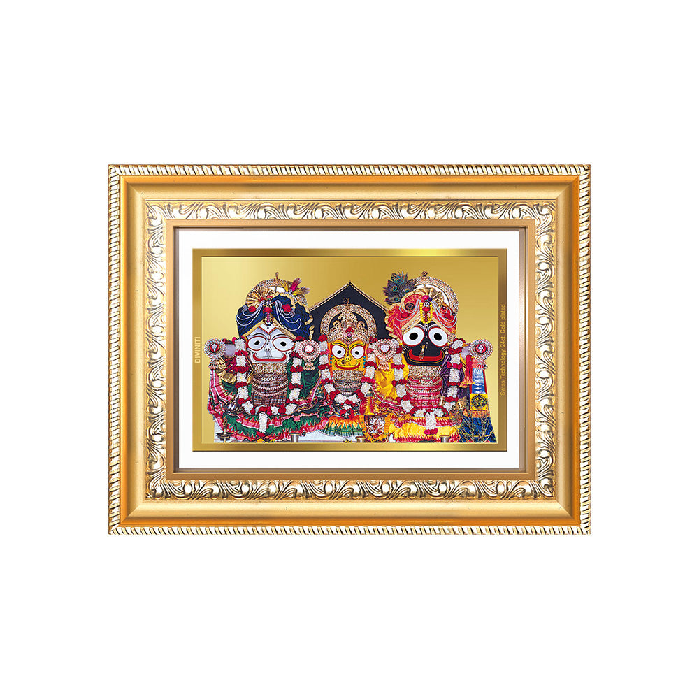 Diviniti 24K Gold Plated Jagannath Subhadra Balabhadra (Classic) Divine Wall Frame for Home Mandir & Office Decor | Luxury Spiritual Gift