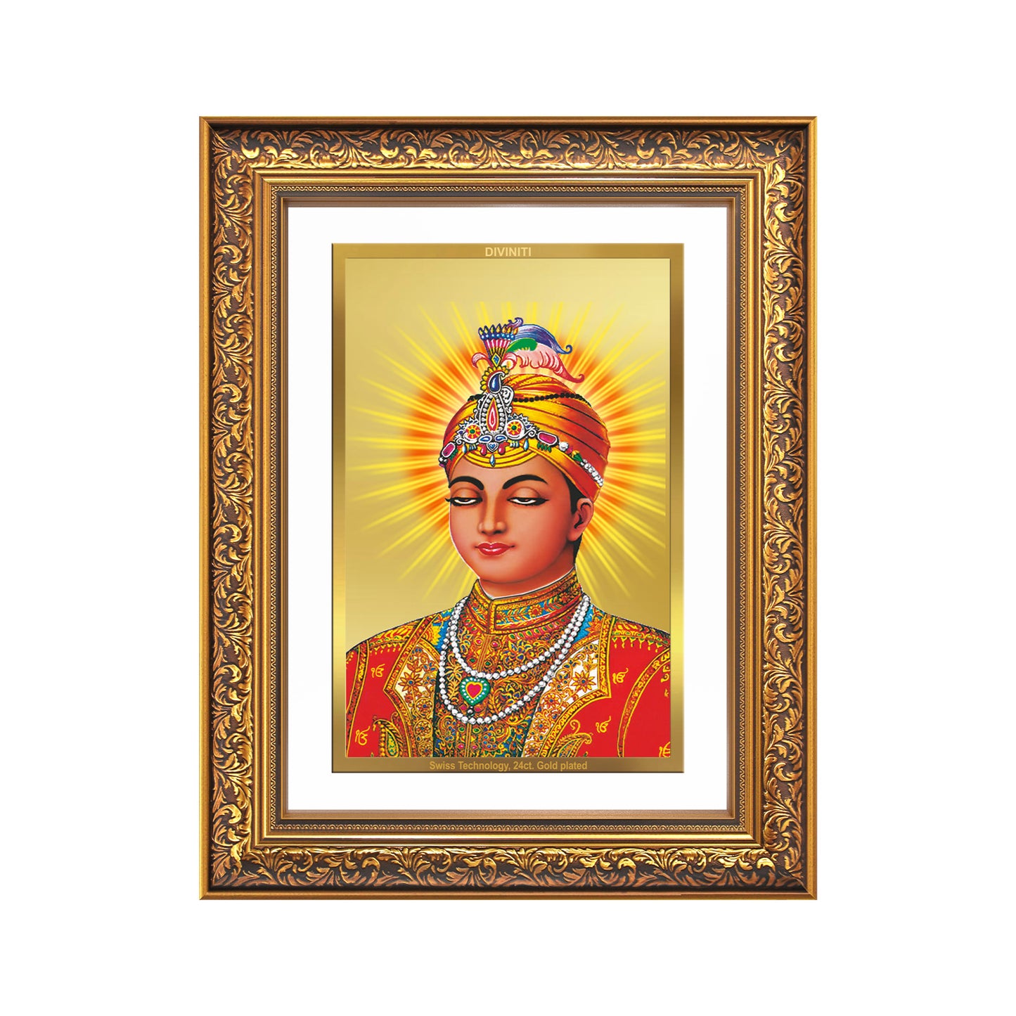Diviniti 24K Gold Plated Guru Harkrishan Sahib Ji (Classic) Sacred Sikh Wall Frame for Home Decor & Office Ambiance | Premium Spiritual Gift