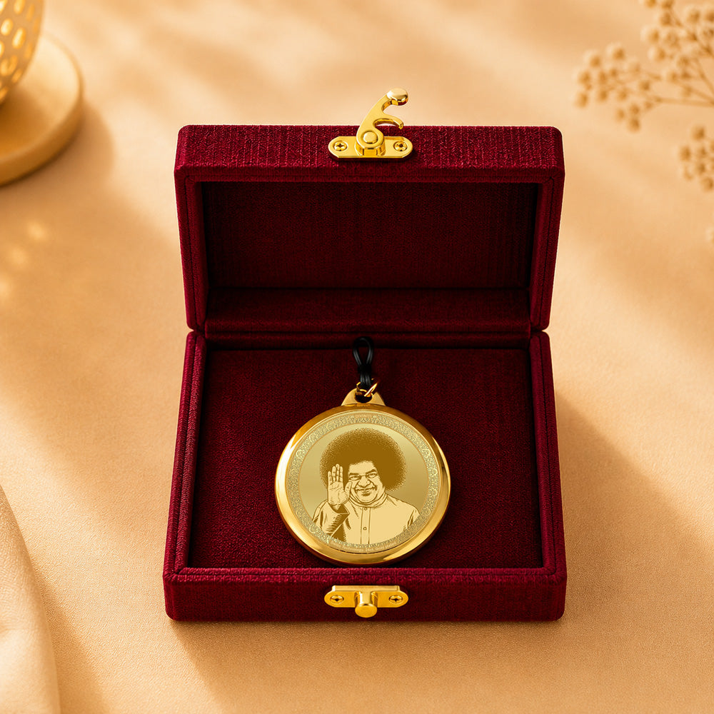 Diviniti 24K Double Sided Gold Plated Pendant Sathya Sai Baba & Blessing Hand | 18 MM Flip Coin (1 PCS)