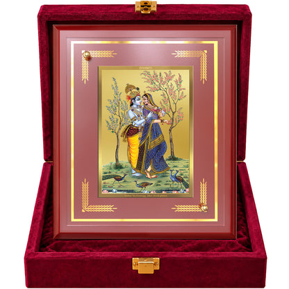 24K Gold-Plated Radha Krishna & Peacock MDF Frame | Premium Gift Box | 26x20 CM
