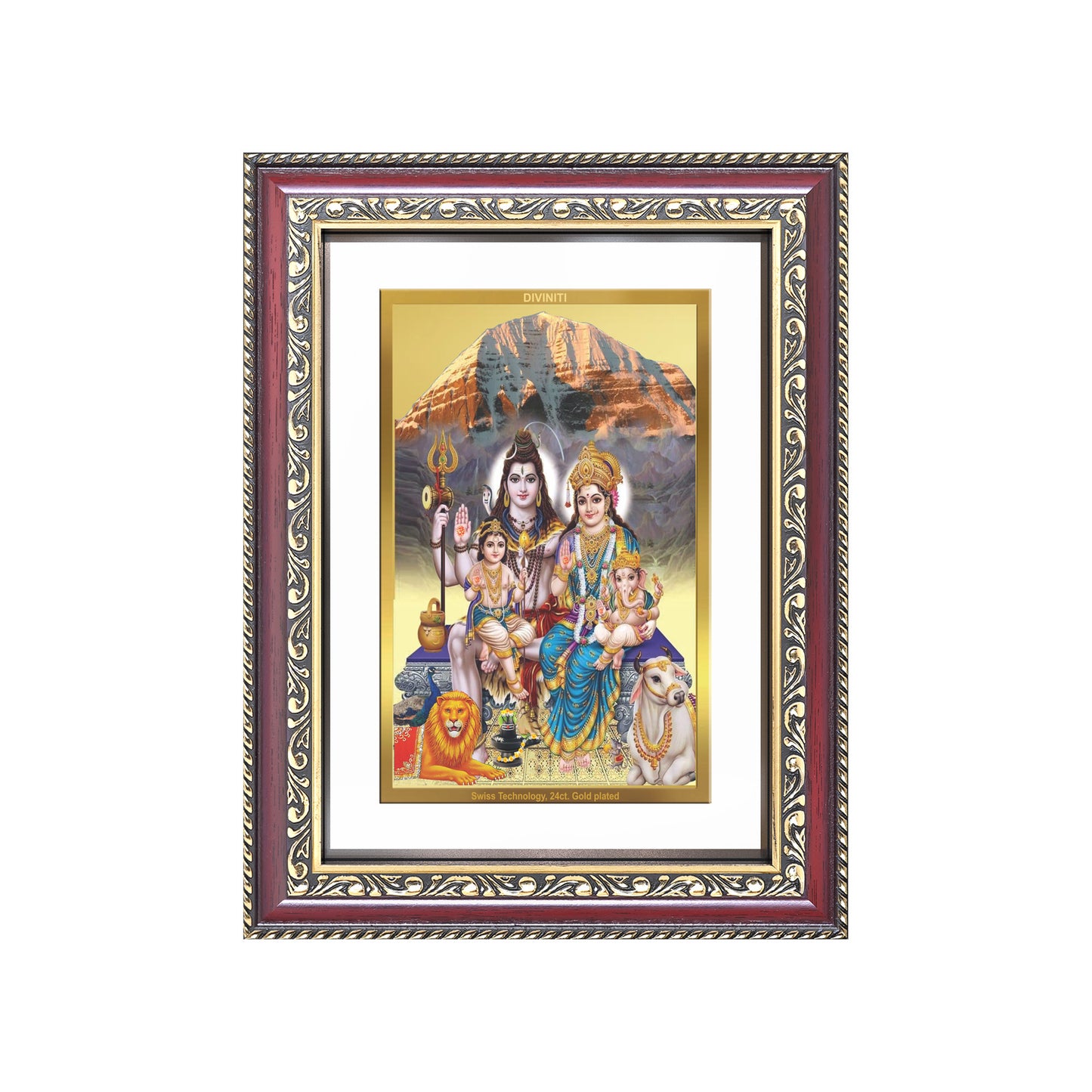Diviniti 24K Gold Plated Shiv Parivar (Classic) Divine Wall Frame for Home Mandir & Office Decor | Luxury Spiritual Gift
