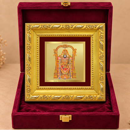 24K Gold-Plated Lord Tirupati Balaji Frame | Premium Gift Box | 10x10 CM