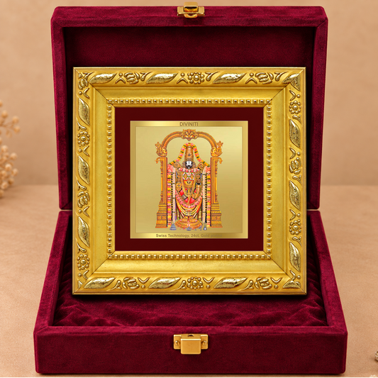 24K Gold-Plated Lord Tirupati Balaji Frame | Premium Gift Box | 10x10 CM