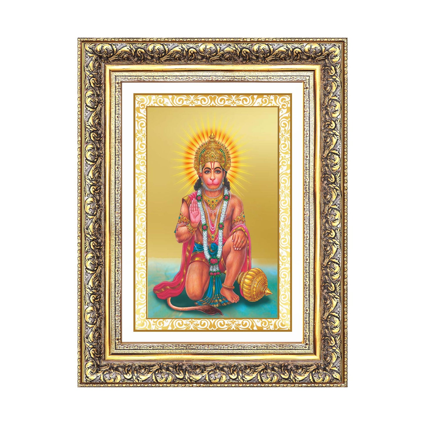 Diviniti 24K Gold Plated Ashirwad Hanuman (Classic) Divine Wall Frame for Home Mandir & Office Decor | Luxury Spiritual Gift
