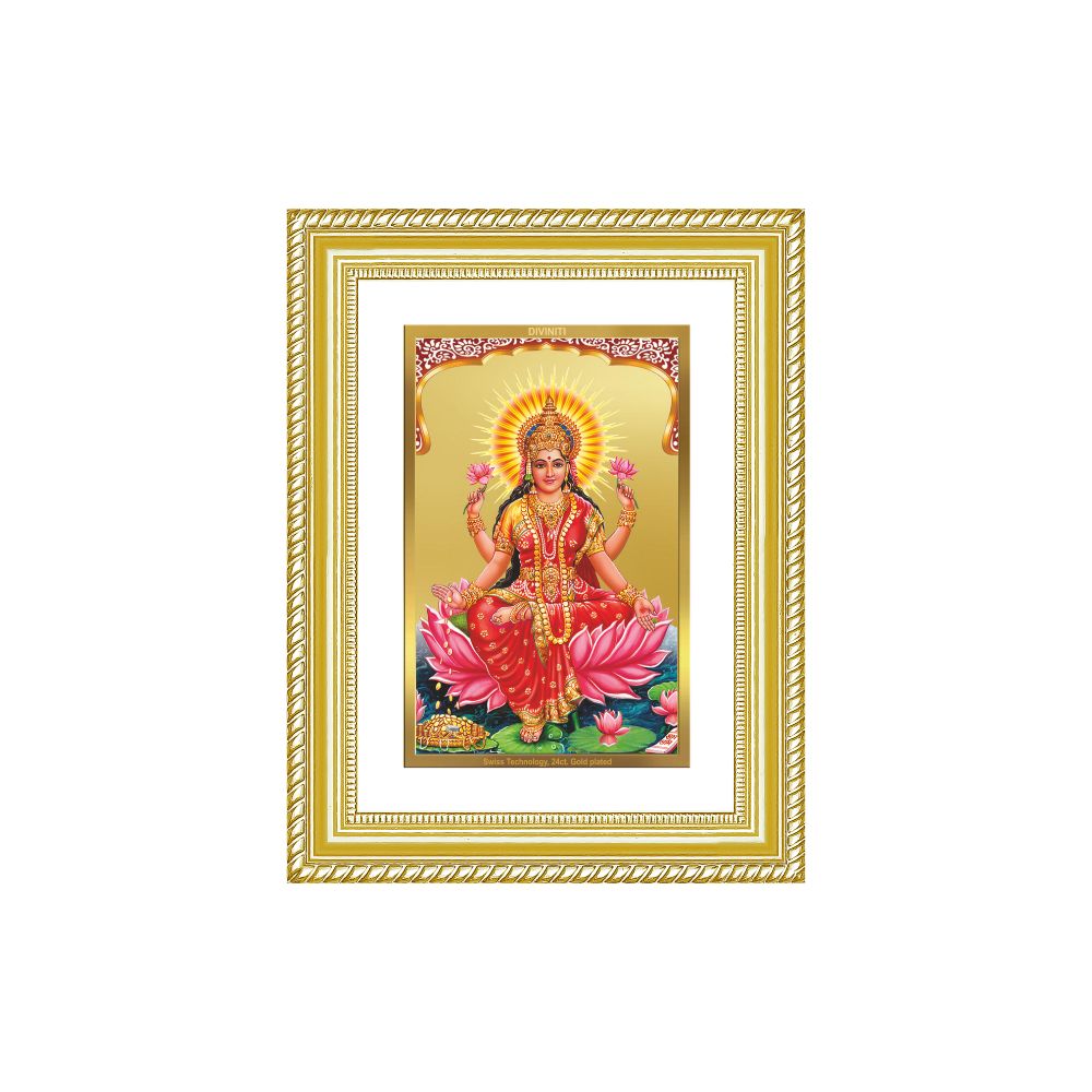 Diviniti 24K Gold Plated Lakshmi (Classic) Divine Wall Frame for Home Mandir & Office Decor | Luxury Spiritual Gift