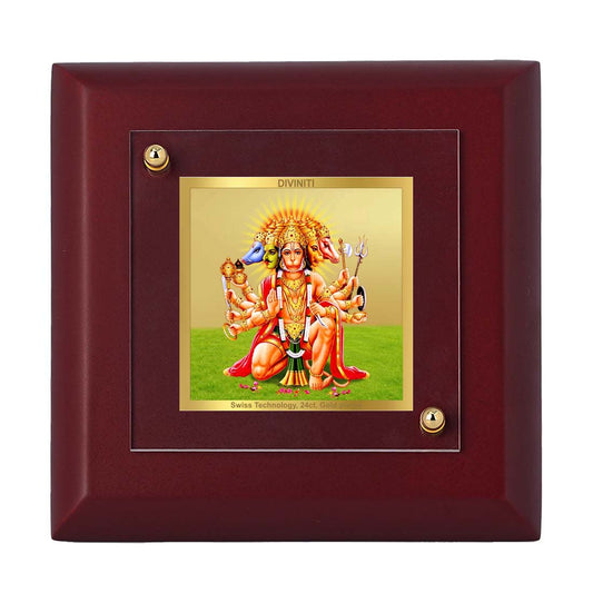 Diviniti 24K Gold Plated Lord Panchmukhi Hanuman Photo Frame for Home & Office Decor, Tabletop, Puja Room, Gift | MDF Size 1A (10x10 CM)