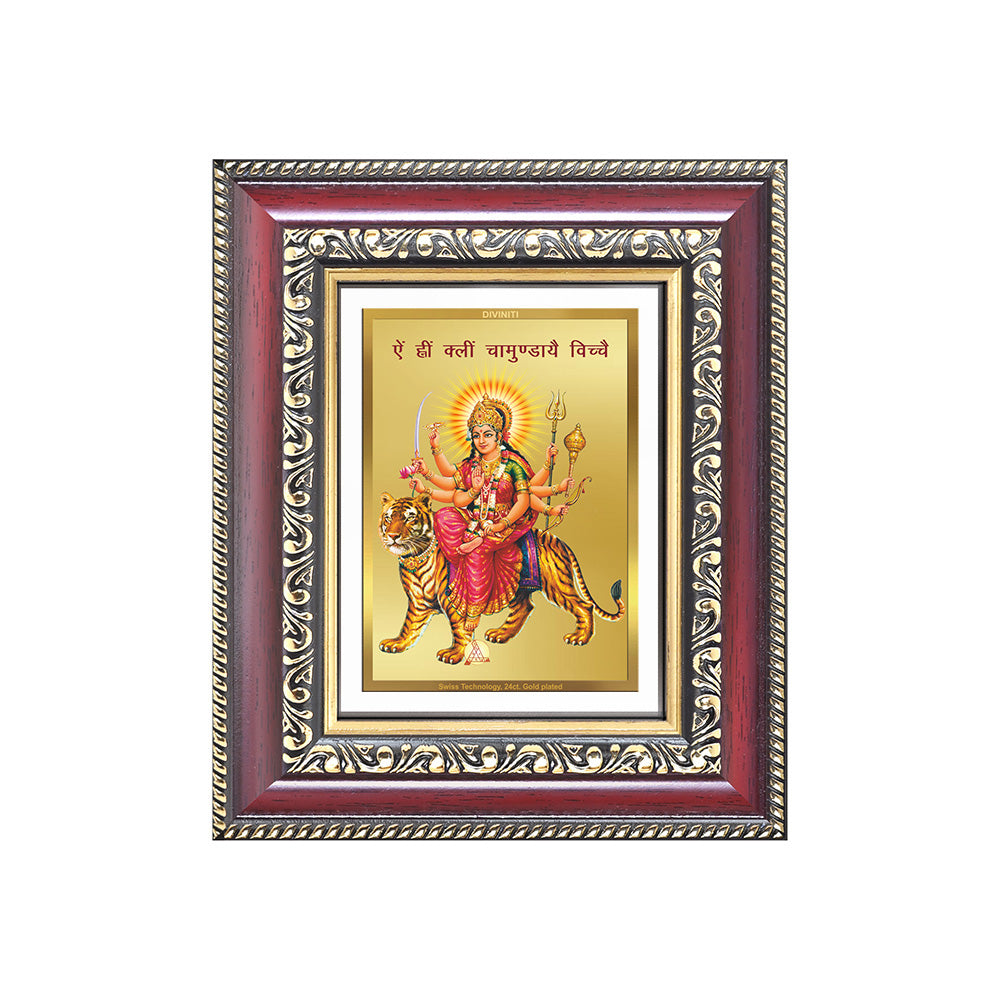 Diviniti 24K Gold Plated Durga With Mantra (Classic) Divine Table Top Frame for Home Mandir & Office Decor | Luxury Spiritual Gift