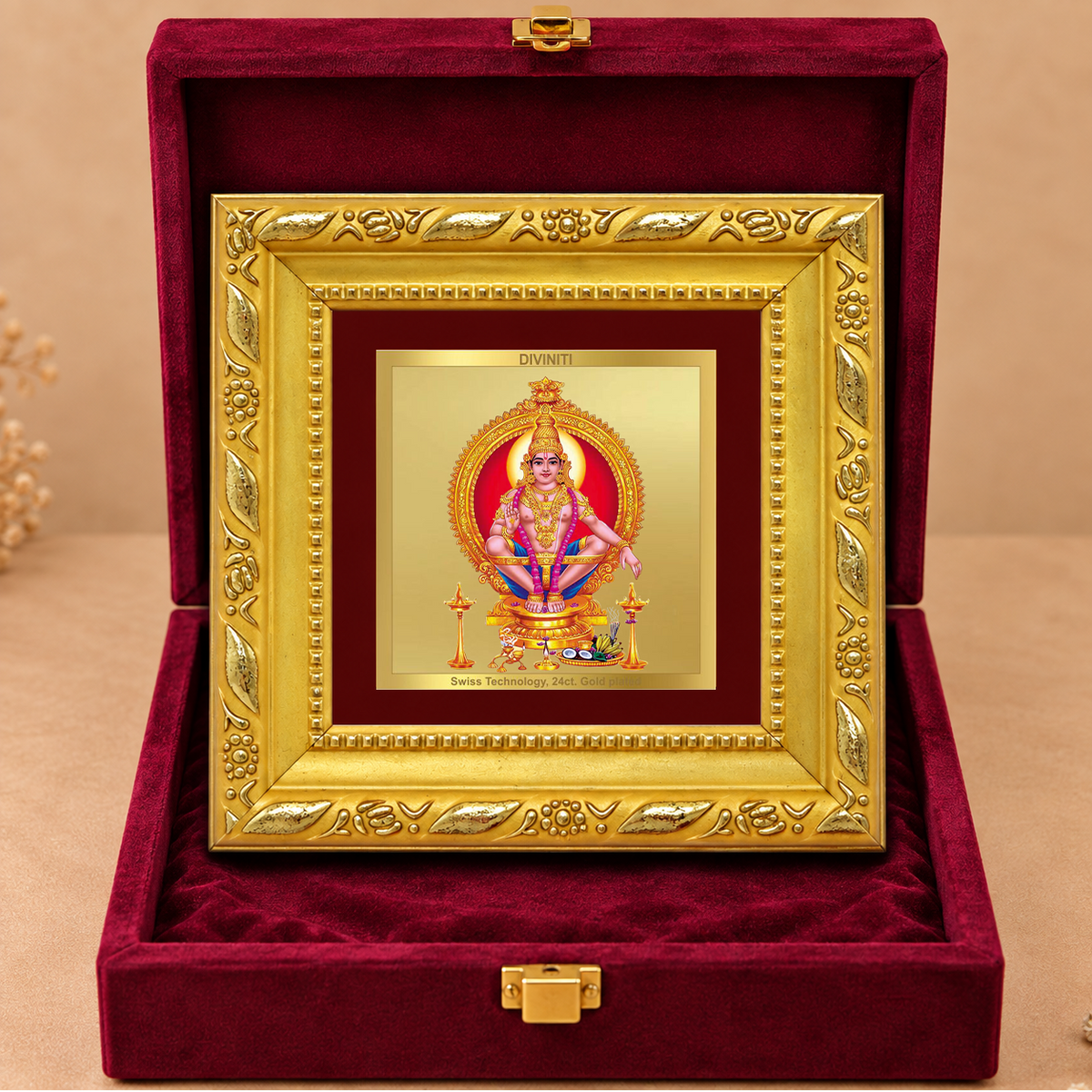 24K Gold-Plated Lord Ayyappan Frame | Premium Gift Box | 10x10 CM