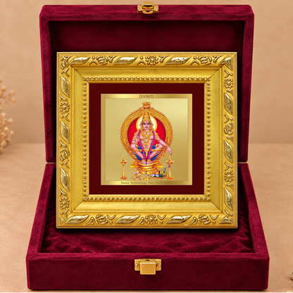 24K Gold-Plated Lord Ayyappan Frame | Premium Gift Box | 10x10 CM