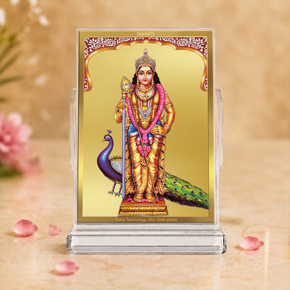24K Gold-Plated Lord Murugan Acrylic Car Dashboard Frame | 11x7 CM