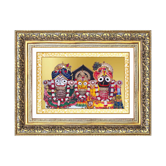 Diviniti 24K Gold Plated Jagannath Subhadra Balabhadra (Classic) Divine Wall Frame for Home Mandir & Office Decor | Luxury Spiritual Gift