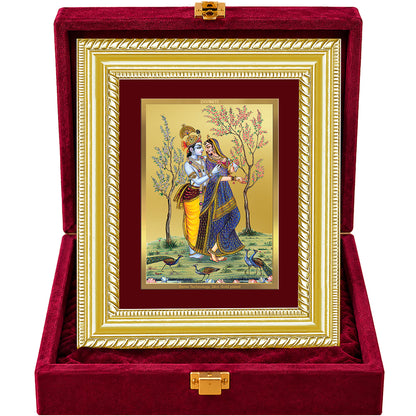 24K Gold-Plated Radha Krishna with Peacock Frame | Premium Gift Box | 21.5x17.5 CM