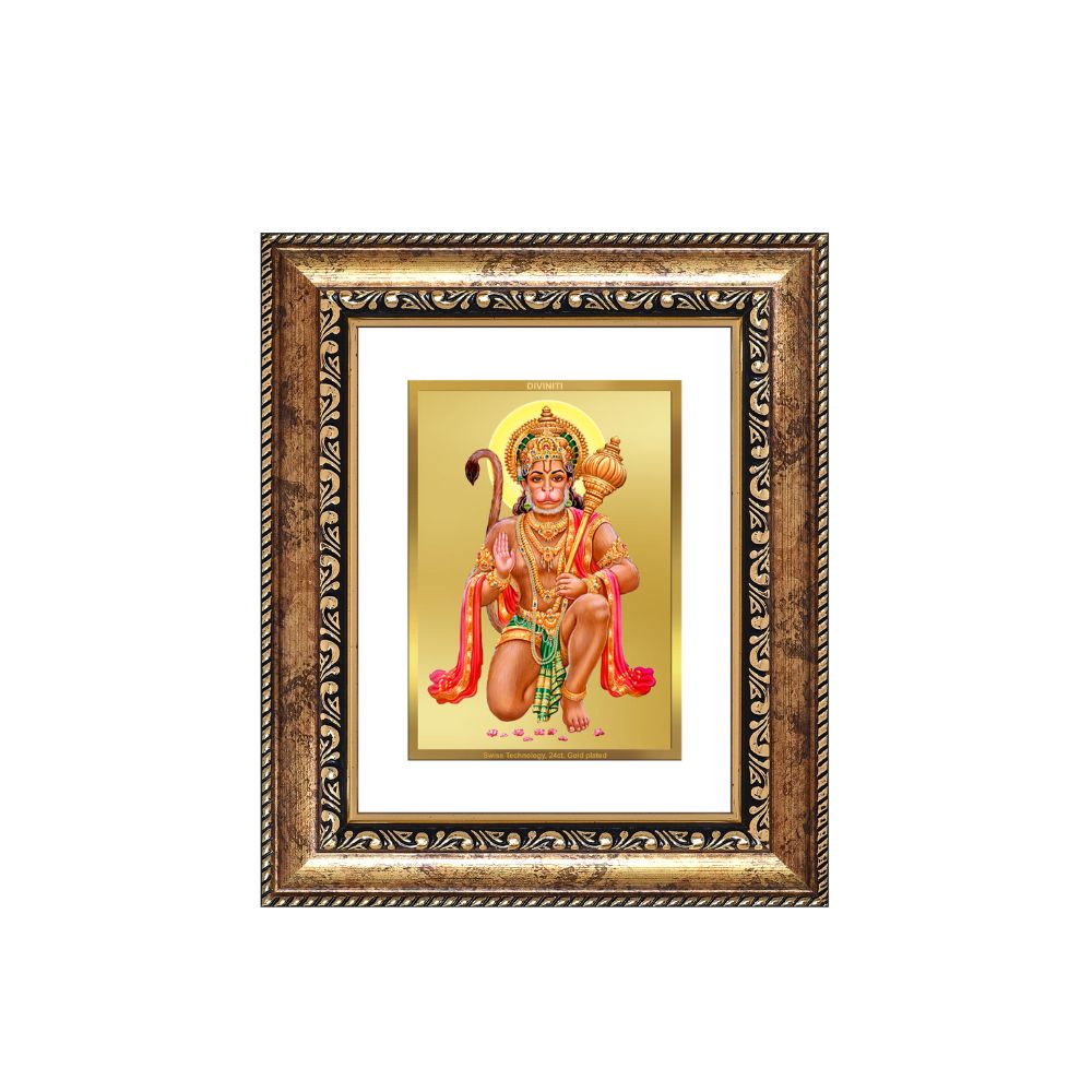 Diviniti 24K Gold Plated Hanuman With Blessings Divine Table Top Frame for Home Mandir & Office Decor | Luxury Spiritual Gift