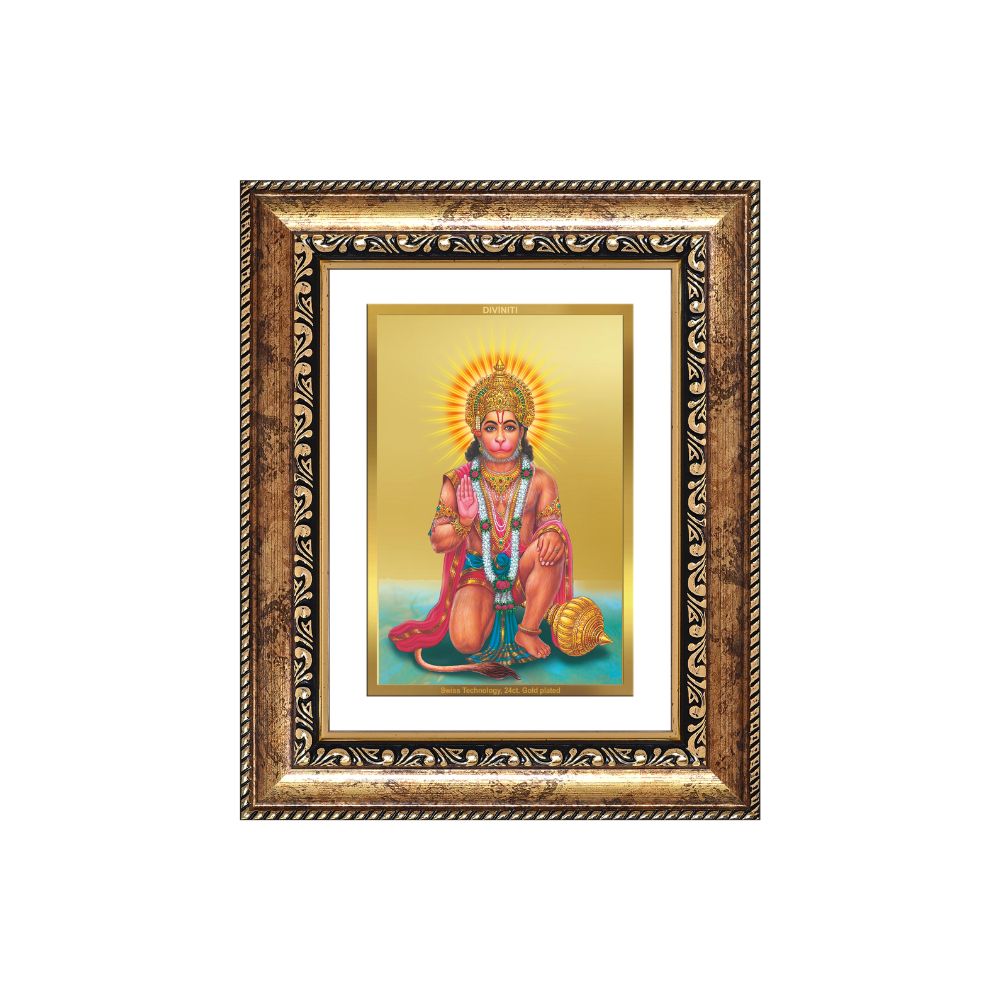 Diviniti 24K Gold Plated Ashirwad Hanuman (Classic) Divine Wall and Table Top Frame for Home Mandir & Office Decor | Luxury Spiritual Gift