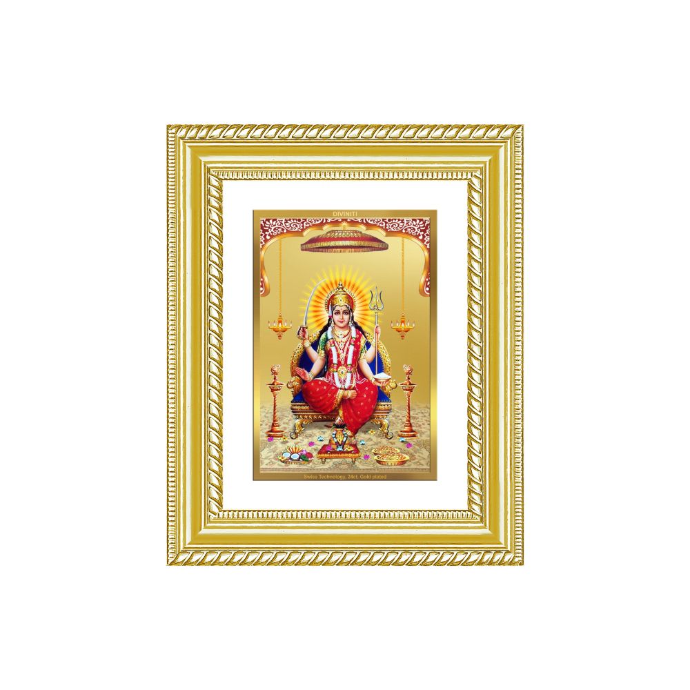 Diviniti 24K Gold Plated Santoshi Mata (Classic) Divine Wall and Table Top Frame for Home Mandir & Office Decor | Luxury Spiritual Gift