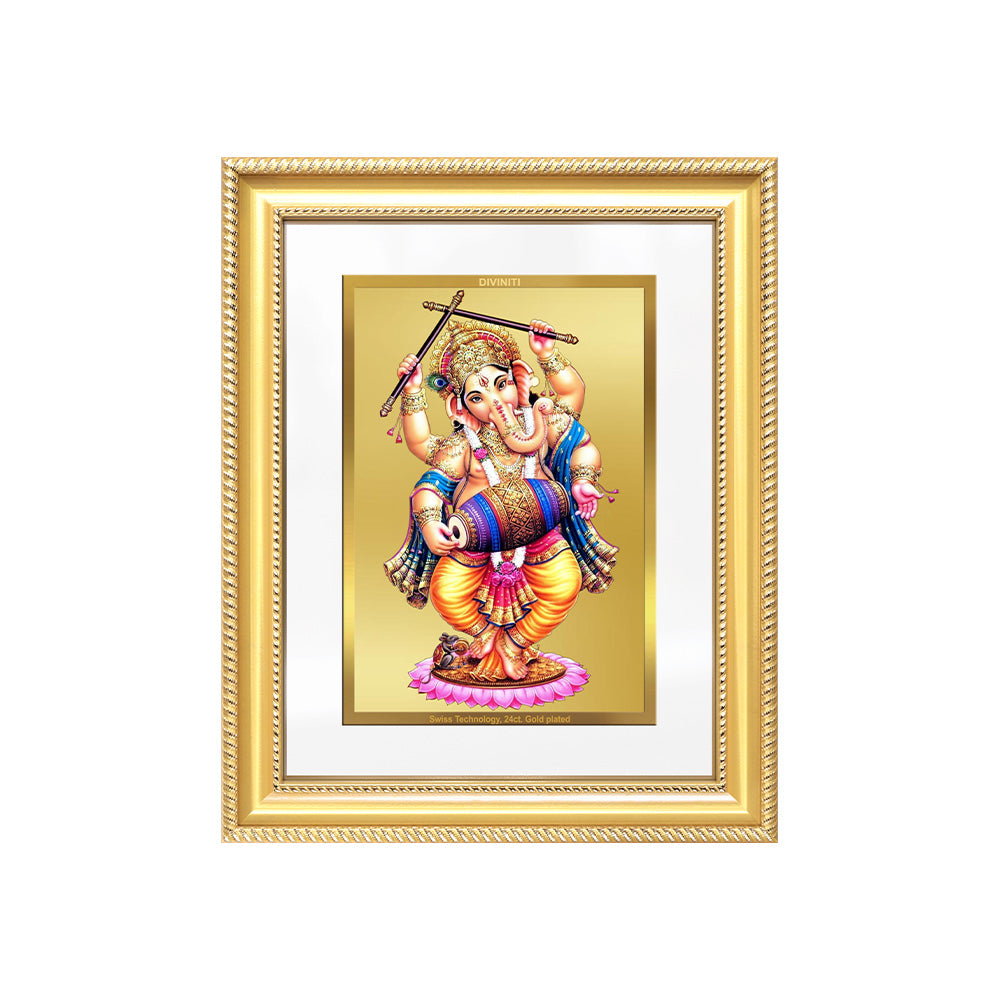 Diviniti 24K Gold Plated Dancing Ganesha (Classic) Divine Wall Frame for Home Mandir & Office Decor | Luxury Spiritual Gift