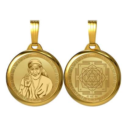 DIVINITI 24K Gold Plated Sai Baba & Sacred Yantra Pendant – 18mm Double-Sided Spiritual Pendant