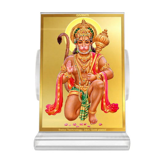 Hanuman | Divine Lord Hanuman Car Dashboard & Tabletop Photo Frame in 24K Gold Plated Foil