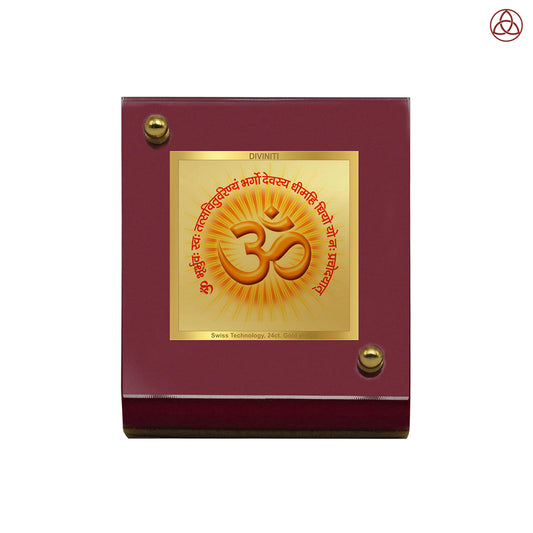 Om & Gayatri Mantra | Sacred Symbols & Chant | Divine Spiritual Energy For Tabletop Frame in 24K Gold Plated Foil