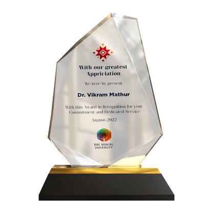 Luxury Appreciation Award Diamond Edge Acrylic with MDF Personalized Trophy with Black & Gold Base