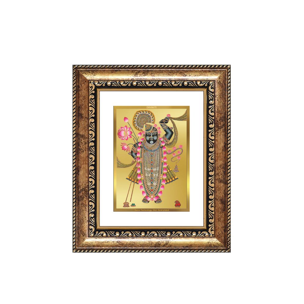 Diviniti 24K Gold Plated Shrinath Ji Divine Table Top Frame for Home Mandir & Office Decor | Luxury Spiritual Gift