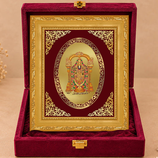 24K Gold-Plated Tirupati Balaji Frame | Premium Gift Box | 21.5x17.5 CM