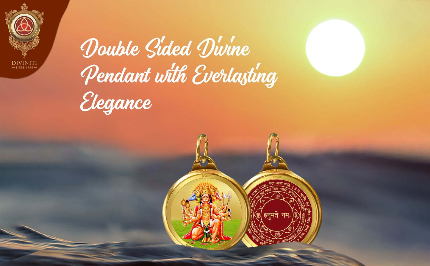 Diviniti 24K Gold Plated Lord Panchmukhi Hanuman & Yantra 28MM Double Sided Pendant For Men, Women & Kids