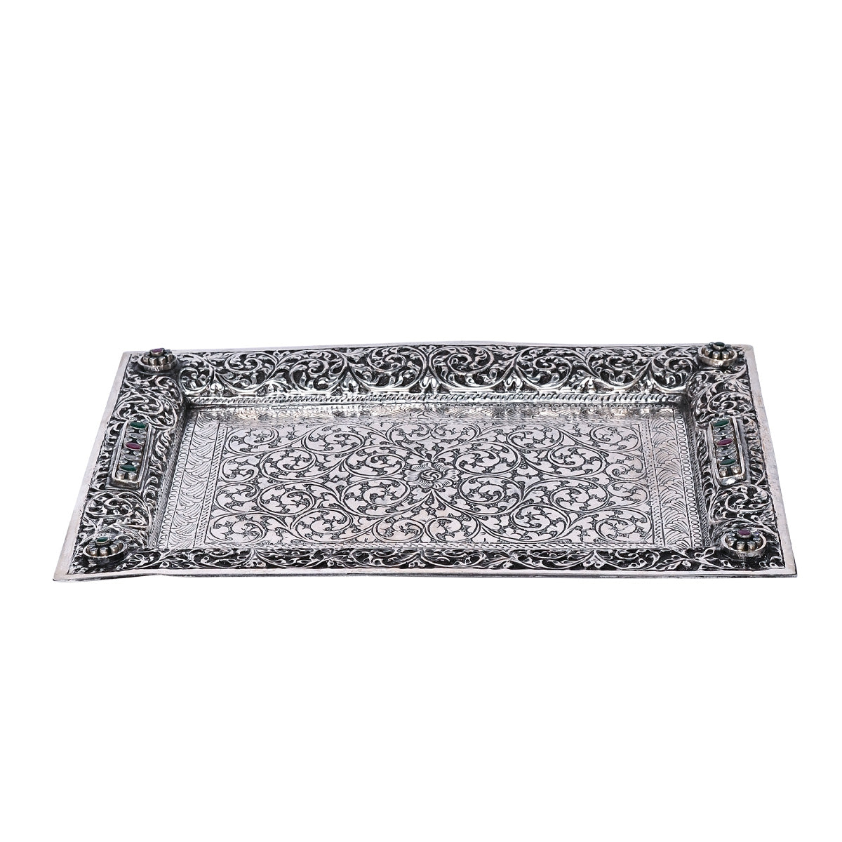 Pure Silver Serving Plate Vintage Dining Elegance, Handcrafted Tableware, Classic Silver Art (28x20 cm, 433g)