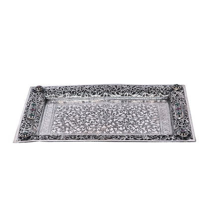 Pure Silver Serving Plate Vintage Dining Elegance, Handcrafted Tableware, Classic Silver Art (28x20 cm, 433g)