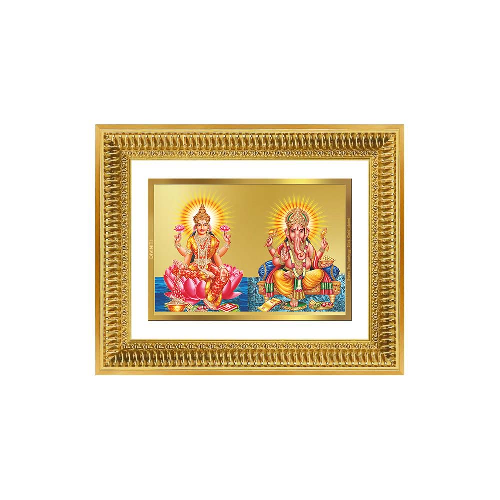 Diviniti 24K Gold Plated Lakshmi Ganesha (Classic) Divine Wall Frame for Home Mandir & Office Decor | Luxury Spiritual Gift