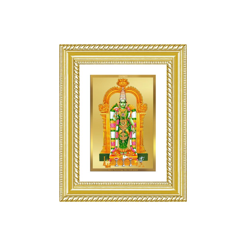 Diviniti 24K Gold Plated Meenakshi Amman (Classic) Divine Wall and Table Top Frame for Home Mandir & Office Decor | Luxury Spiritual Gift