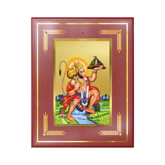 Hanuman Carrying Sanjeevani Mountain | Lord Hanuman Wall Mount Photo Frame in 24K Gold Plated Foil