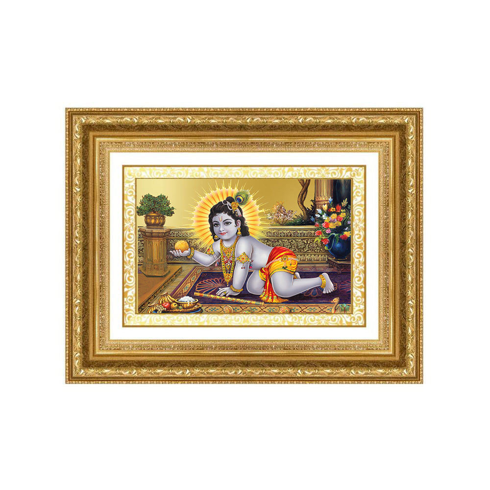 Diviniti 24K Gold Plated Laddu Gopal (Classic) Divine Wall Frame for Home Mandir & Office Decor | Luxury Spiritual Gift