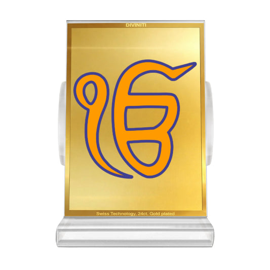 Ik Onkar | Divine Sikh Symbol Car Dashboard & Tabletop Photo Frame in 24K Gold Plated Foil (ACF 3)